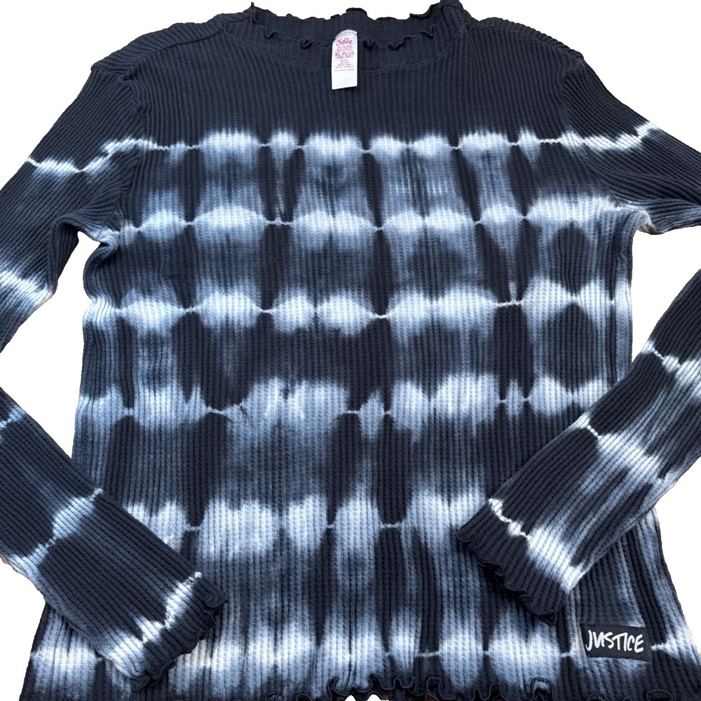 G5- Justice Girls Blue Black & White Tie dye mock neck Long Sleeve Shirt Sz Xl